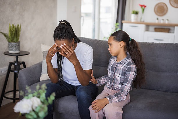 mom crying in fornt of child