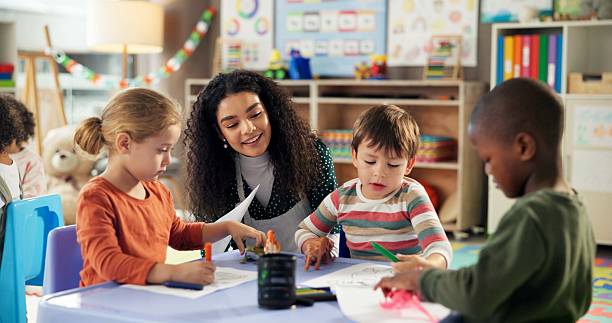 Four-year-olds in preschool classroom learning